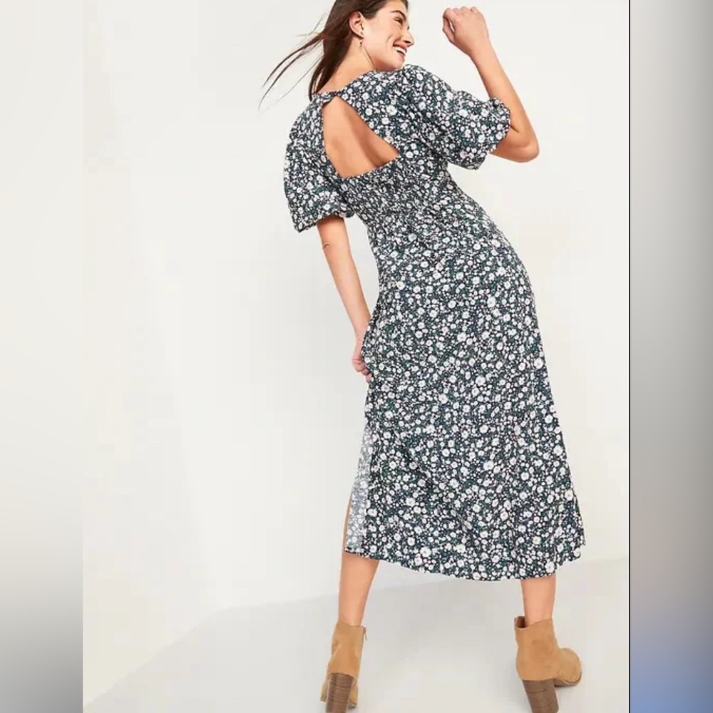 Old navy dress Puff Sleeve Floral Maxi Shift Small Ballon Open back print Summer